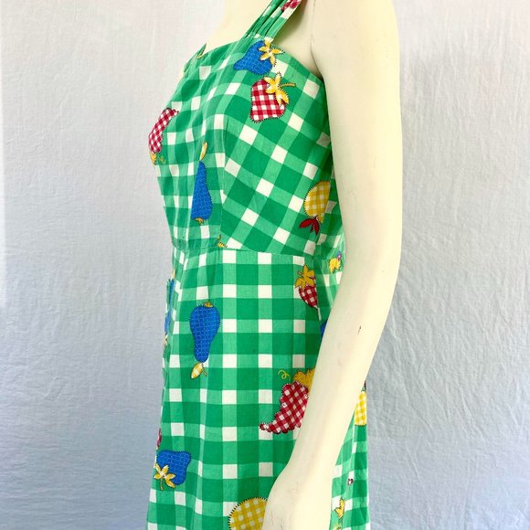 Vintage 1940s Hand Made Green Checkered Sundress - Red, Blue, Yellow and White D - Picture 5 of 7